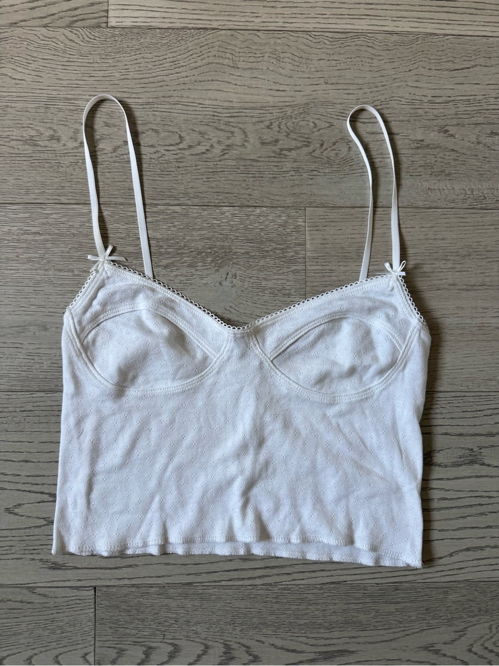 ARE YOU AM I White Ribbed Eyelet Cropped Camisole